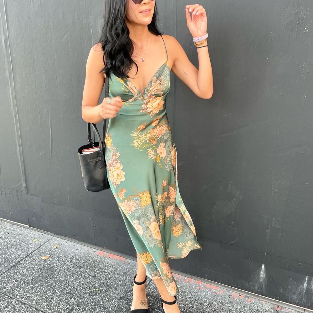Silk Green Floral Dress